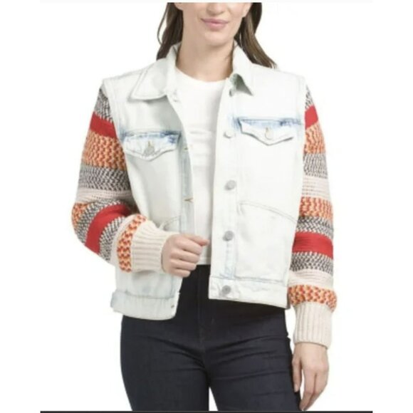 Blank NYC Jackets & Blazers - BLANK NYC $198 Large Happy Promises Striped Knit Denim Trucker Jacket NWT